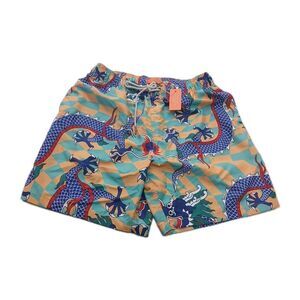 Rare Negative Space Shorts Mens Small Dragon Print  Drawstring Swim Shorts New
